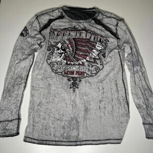 Affliction Reversible Thermal Sweatshirt L-XL Live Fast American Customs Skull